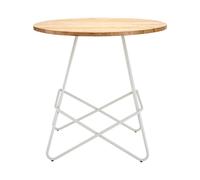 White Metal and Elm Wood Round Table, Versatile Coffee Table for Home and Office, Round Outdoor Dining Table