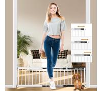 White Metal Dog Gate for Small Dogs - 13.3" Short Freestanding Puppy Gate with Retractable Sliding Rail, No Installation, Indoor/Outdoor Use, Foldable & Portable Pet Barrier