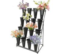 White Metal Flower Display Stand with Wheels 3 Tier Iron Plant Stand for Indoor Outdoor Garden Stylish Florist Rack with Plastic Buckets Outdoor Plant Stand with 6 Barrel(4 layers 16 barrel black)