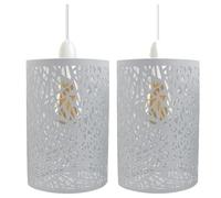White Metal Forest Design Ceiling Pendant Shade When Lit The Light Escapes Through The Gaps and Casts The Forest Against The Walls and Ceiling Fit Pendant Light Drum Shade