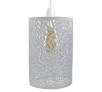 White Metal Forest Design Ceiling Pendant Shade When Lit The Light Escapes Through The Gaps and Casts The Forest Against The Walls and Ceiling by Happy Homewares