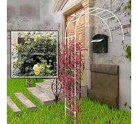 White Metal Garden Arch for Climbing Plants 60cm to 220cm Adjustable Trellis Weatherproof PE Coated Steel Frame Perfect Outdoor Decor Archway for Gardens and Pathways