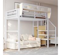 White Metal Loft Bed with Safe Ladder & Flexible rage Modern SpaceSaving Bunk Bed for Adults & Kids (90 x 200 cm) Stylish & Functional Design