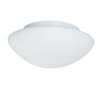 White Metal & Opal Frosted Glass Bathroom Vintage Round Dome Flush Ceiling Light | 23cm Diameter | 1 x ES E27 Lamp Bulbs Required | IP44 Rated | Suitable for Outdoor Use
