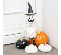 White Metal Pumpkin Man Ornament with Witch Hat