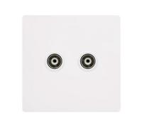 White Metal Screwless Plate Twin Isolated Coaxial Socket - White Trim - Se Home