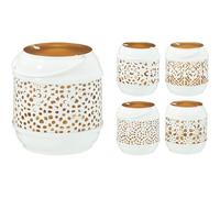 White Metal Tealight Lantern | Small Hanging Candle Holder with Cut-Out Design & Copper Interior | Mini Candle Lantern for Home, Garden or Patio Decor - Design Varies