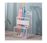 White Metal Umbrella Stand with Removable Drip Tray Multi Purpose Mesh Storage for Umbrellas & Canes Stylish 36x25x60cm for Entryway Office or Home