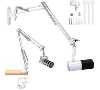 White Mic Wall Mount and Microphone Boom Arm Desktop Clamp Stand compatible with Shure FIFINE Blue Yeti,Razer,HyperX Mic Kit for Broadcasting, Podcasts,Streaming and Gaming