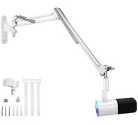 White Mic Wall Mount Holder,Microphone Boom Arm Wall Stand compatible with Shure Rode Logitech Blue Yeti,Razer,HyperX Mic for Broadcasting, Podcasts,Streaming and Gaming