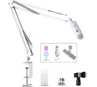 White Microphone Boom Arm Desk Mount for Wave/Blue Yeti/Hyperx Quadcast/SM7B/SM58/MV7, Upgraded Metal Heavy Duty Adjustable Scissor Desk Microphone Stand with Handheld Mic Clip, 3/8" to 5/8" Adapter