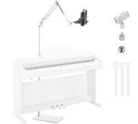 White Microphone-Floor-Stand for Blue Yeti, Nano, Snowball, Solocast,Razer,Logitech USB and XLR Mic,Adjustable Mic Boom Arm Stand with 1/4'' Thread and 3/8" 5/8" Adapter, Mic Clip, Cable Ties
