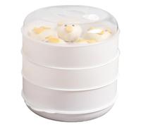 White Microwave Steamer - Steamer with Flat Lid | Cooking Utensils, 3 Levels for Fast and Healthy Cooking, Stackable Design With Vegetables, Fish, BPA Free