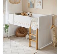 White Mid Sleeper Cabin Bed with Oak Ladder - Riley
