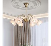 White Milk Glass Flower Chandelier - Vintage Gold Rose Floral Sputnik Hanging Pendant Light for Dining Room, Kitchen Island, Girls Bedroom, Living Room & Foyer(Size:6 Lights)