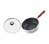 White Milk Pot with Lid, Aluminum Soup Pan for Home Cooking | Tempered Glass Cover, Wooden Grip, Quick Heat Flow, Even Warming, Beginners and New Parents