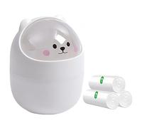 White Mini Trash Can, Creative Tiny Countertop Garbage Bin with 5 Rolls of Bin Liners, Cute Desktop Wastebasket with Flip Lid, Cartoon Plastic Storage Bin for Bedroom, Bathroom, Kitchen, Office