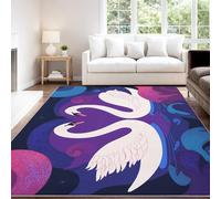 White Minimalist Geometric Cozy Romantic Aesthetic Area Rug 150 x 210 cm - Non Slip Washable Hearts Swans Rugs for Kids Room, Printed Carpet Design Indoor Carpet