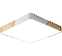 White Minimalist Wooden LED Ceiling Lamp with Iron Art Loft Design - Round Flush Mount Pendant for Living Room, Bedroom, Dining, Kitchen, Hallway, Entry Foyer
