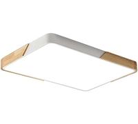 White Minimalist Wooden LED Ceiling Lamp with Iron Art Loft Design - Round Flush Mount Pendant for Living Room, Bedroom, Dining, Kitchen, Hallway, Entry Foyer