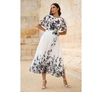 White Mirror Floral Design Pleated Midi Dress Yumi White 10