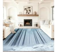 White Mist Snowy Night Plants Pine Forest Print Rug 160 x 230 cm, Blue Scandinavian Minimalism Style, Soft Low Pile Vacuum Friendly Non Slip Backing Rug for Living Room Bedside, Machine Washable