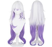 White Mixed Purple Gradient Long Cosplay Wig Straight Heat Resistant Synthetic for Women Halloween Comic Con Role Play Costume Hair