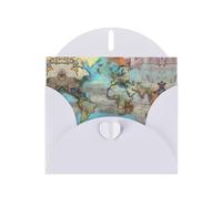 White MJHKXLJ Cartoon world map Prints Pearlized Greeting Card - Envelope Included - Perfect for Christmas, Birthdays, Valentines, Weddings, and More