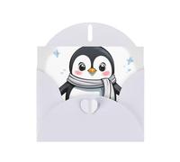 White MJHKXLJ Cute Penguin Prints Pearlized Greeting Card - Envelope Included - Perfect for Christmas, Birthdays, Valentines, Weddings, and More