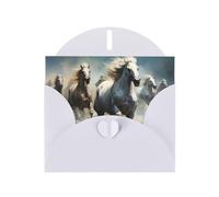 White MJHKXLJ Horses running wild in the river Prints Pearlized Greeting Card - Envelope Included - Perfect for Christmas, Birthdays, Valentines, Weddings, and More