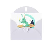 White MJHKXLJ Jade Rabbit on the planet Prints Pearlized Greeting Card - Envelope Included - Perfect for Christmas, Birthdays, Valentines, Weddings, and More