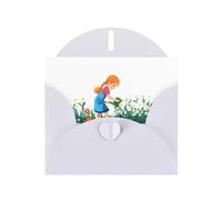 White MJHKXLJ little girl picking flowers Prints Pearlized Greeting Card - Envelope Included - Perfect for Christmas, Birthdays, Valentines, Weddings, and More