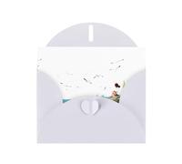 White MJHKXLJ little girl watching seagulls on the reef Prints Pearlized Greeting Card - Envelope Included - Perfect for Christmas, Birthdays, Valentines, Weddings, and More