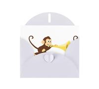 White MJHKXLJ Little monkey blowing trumpet Prints Pearlized Greeting Card - Envelope Included - Perfect for Christmas, Birthdays, Valentines, Weddings, and More