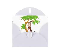 White MJHKXLJ Little monkey climbing a tree Prints Pearlized Greeting Card - Envelope Included - Perfect for Christmas, Birthdays, Valentines, Weddings, and More