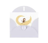 White MJHKXLJ Little monkey picking stars Prints Pearlized Greeting Card - Envelope Included - Perfect for Christmas, Birthdays, Valentines, Weddings, and More