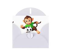 White MJHKXLJ Little monkey playing football Prints Pearlized Greeting Card - Envelope Included - Perfect for Christmas, Birthdays, Valentines, Weddings, and More