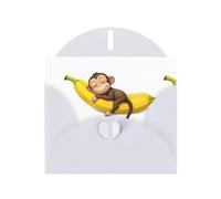 White MJHKXLJ Little monkey sleeping on a banana Prints Pearlized Greeting Card - Envelope Included - Perfect for Christmas, Birthdays, Valentines, Weddings, and More