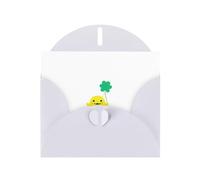 White MJHKXLJ Little monster holding a clover Prints Pearlized Greeting Card - Envelope Included - Perfect for Christmas, Birthdays, Valentines, Weddings, and More