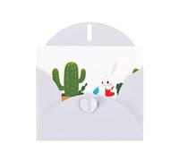 White MJHKXLJ Little rabbit watering the cactus Prints Pearlized Greeting Card - Envelope Included - Perfect for Christmas, Birthdays, Valentines, Weddings, and More