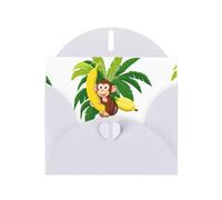 White MJHKXLJ Monkey on banana tree Prints Pearlized Greeting Card - Envelope Included - Perfect for Christmas, Birthdays, Valentines, Weddings, and More