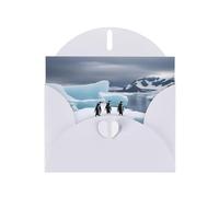 White MJHKXLJ Penguins On The Iceberg Prints Pearlized Greeting Card - Envelope Included - Perfect for Christmas, Birthdays, Valentines, Weddings, and More