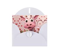White MJHKXLJ Pink Cow with Strawberries Prints Pearlized Greeting Card - Envelope Included - Perfect for Christmas, Birthdays, Valentines, Weddings, and More