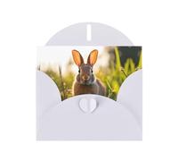White MJHKXLJ Rabbit in the grass Prints Pearlized Greeting Card - Envelope Included - Perfect for Christmas, Birthdays, Valentines, Weddings, and More