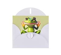 White MJHKXLJ The funny frog doing yoga Prints Pearlized Greeting Card - Envelope Included - Perfect for Christmas, Birthdays, Valentines, Weddings, and More