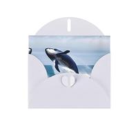 White MJHKXLJ Whales at sea Prints Pearlized Greeting Card - Envelope Included - Perfect for Christmas, Birthdays, Valentines, Weddings, and More