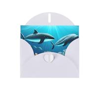 White MJHKXLJ Whales under the sea Prints Pearlized Greeting Card - Envelope Included - Perfect for Christmas, Birthdays, Valentines, Weddings, and More
