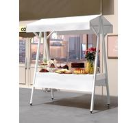 White Mobile Street Food Vendor Carts, Portable Candy Cart with Wheels for Party Festivals, Outdoor Metal Commercial Trade Display Stand(Width 120cm(47"))