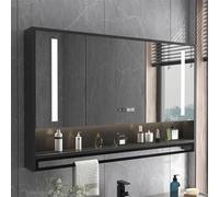 White Modern Bathroom Mirror with LED Light Wall-Mounted Storage Cabinet with 3 Doors Anti-Fog Function Black - 100x75x12cm
