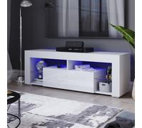 (White) Modern Luna LED TV Stand 2 Drawer Storage